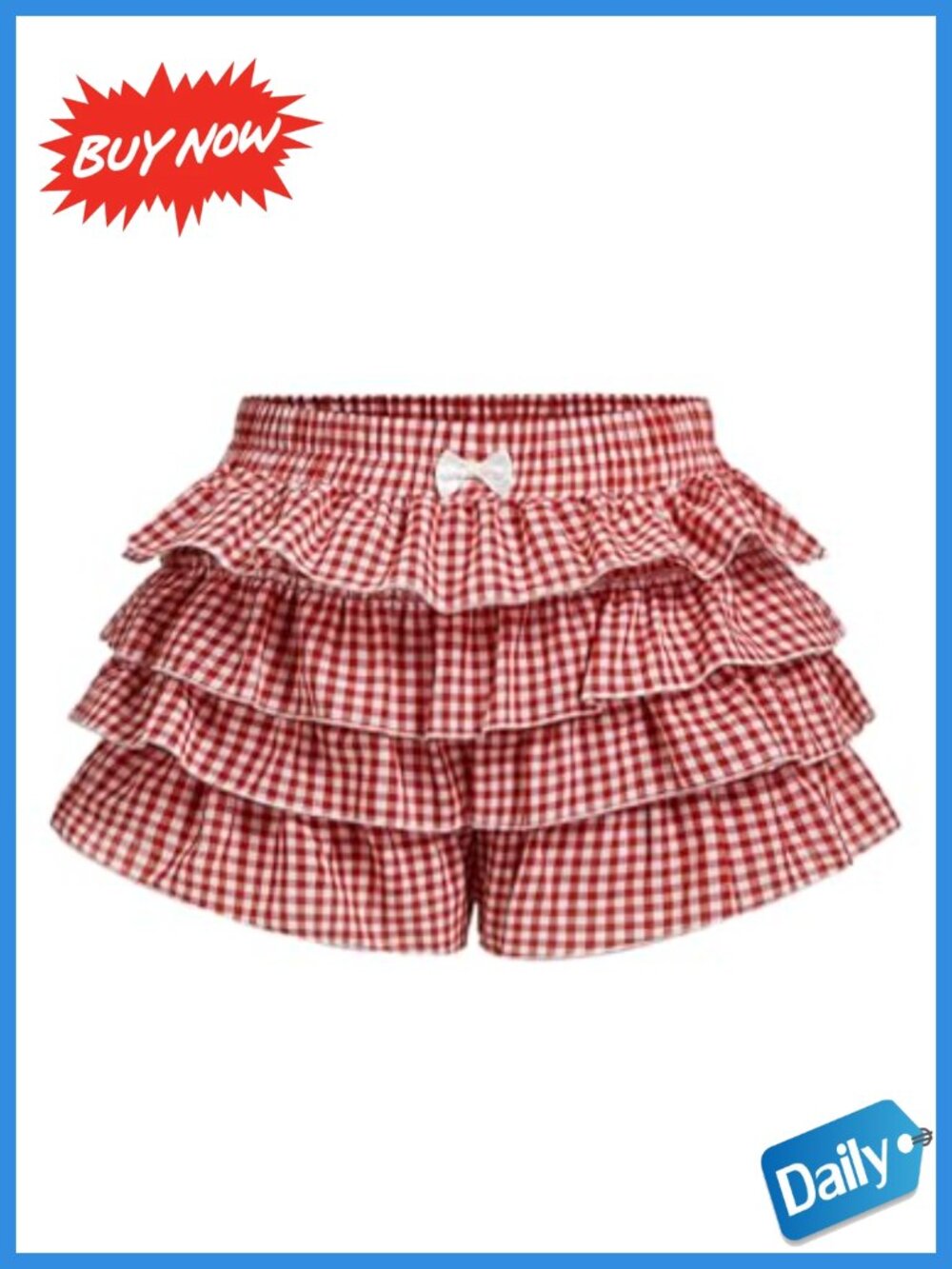 Plus Size Gingham Plaid Mini Shorts Tiered Layered Ruffle Y2K